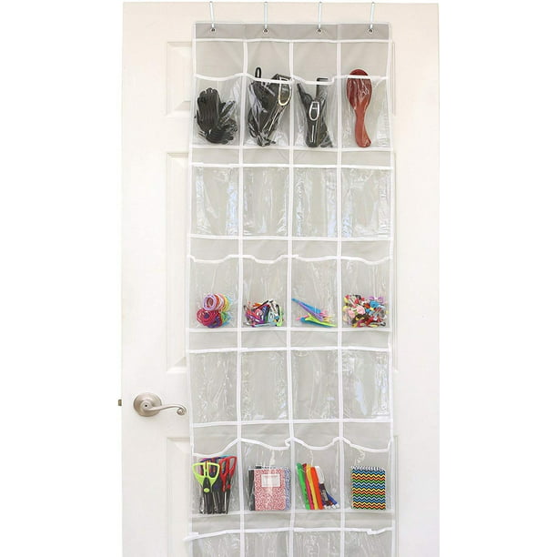 24 Pockets Large Clear Pockets Over The Door Hanging Shoe Organizer Gray New